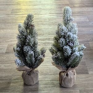 Faux Frosted Snow Small Christmas Tree Decor Snowy Winter Burlap Trees